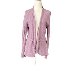 Elena Solano Cardigan Sweater Womens L Purple 100% Cashmere Open Knit Belted